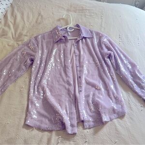 Live 4 Truth Purple Lilac Sequin Button Down Women Blouse Medium